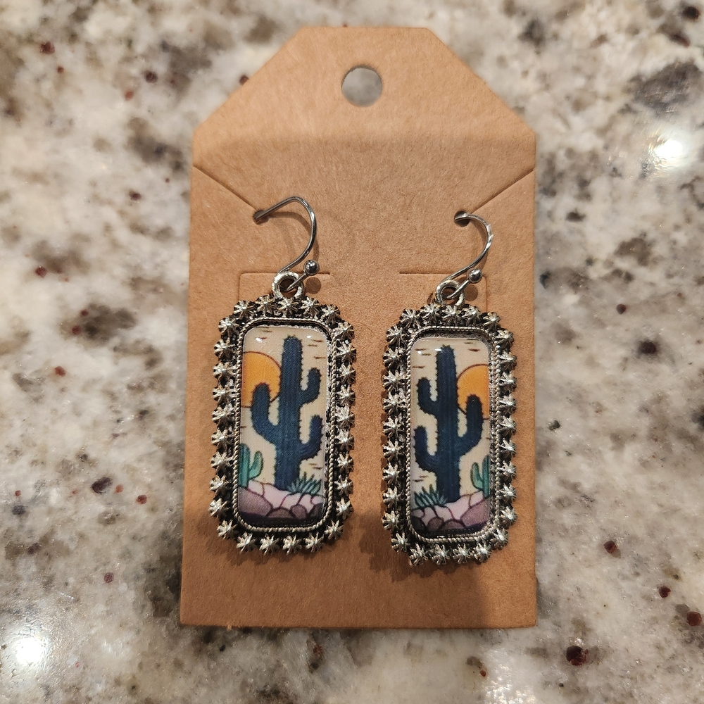 Cactus Design Silver Earrings